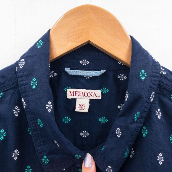 Merona Long Sleeve Button Up Shirt Top Size XXL Blue Print - Picture 3 of 11